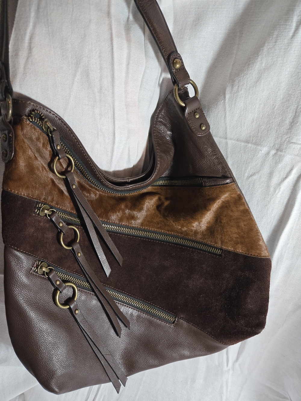 Vintage Sharif. Brown Leather, Suede, & Haircalf Hobo Bag.EUC